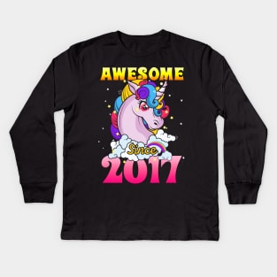 Funny Awesome Unicorn Since 2017 Cute Gift Kids Long Sleeve T-Shirt